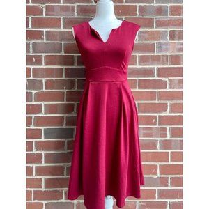 Red V Neck A-Line Dress